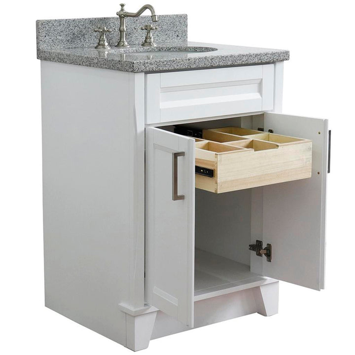 Bellaterra Home, Terni 25" White Vanity, Oval Sink, Gray Granite#top-options_gray-granite-top