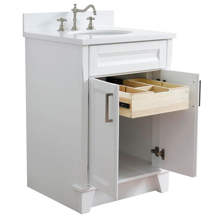Bellaterra Home, Terni 25" White Vanity, Oval Sink, White Quartz#top-options_white-quartz-top
