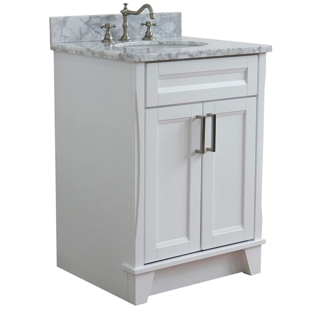 Bellaterra Home, Terni 25" White Vanity, Oval Sink, White Carrara Marble#top-options_white-carrara-marble-top