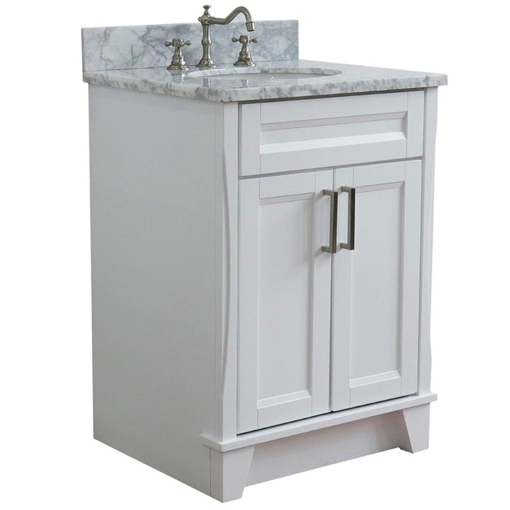 Bellaterra Home, Terni 25" White Vanity, Oval Sink, White Carrara Marble#top-options_white-carrara-marble-top