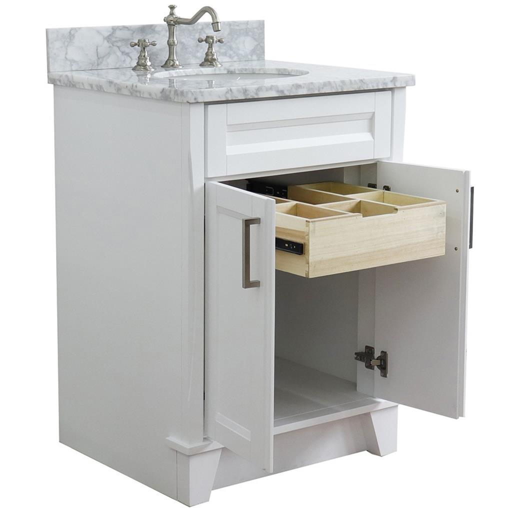 Bellaterra Home, Terni 25" White Vanity, Oval Sink, White Carrara Marble#top-options_white-carrara-marble-top