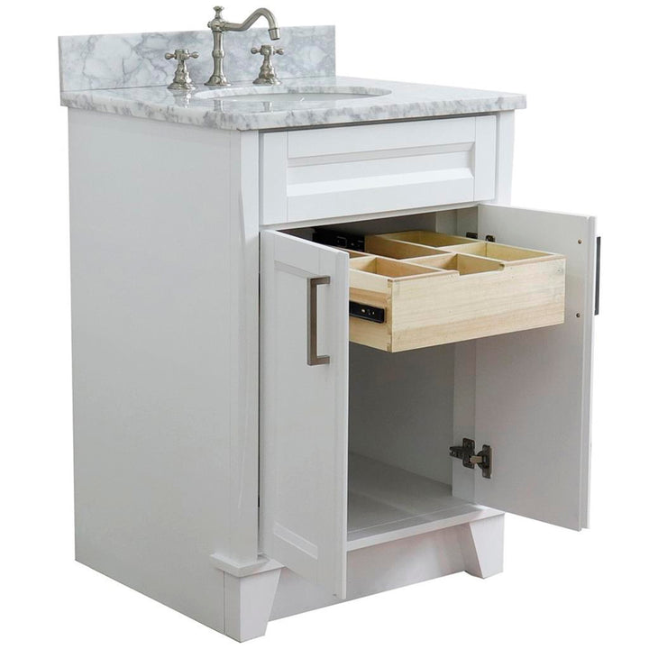 Bellaterra Home, Terni 25" White Vanity, Oval Sink, White Carrara Marble#top-options_white-carrara-marble-top