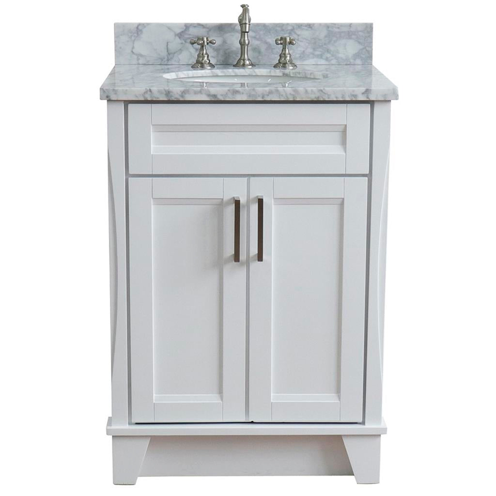 Bellaterra Home, Terni 25" White Vanity, Oval Sink, White Carrara Marble#top-options_white-carrara-marble-top