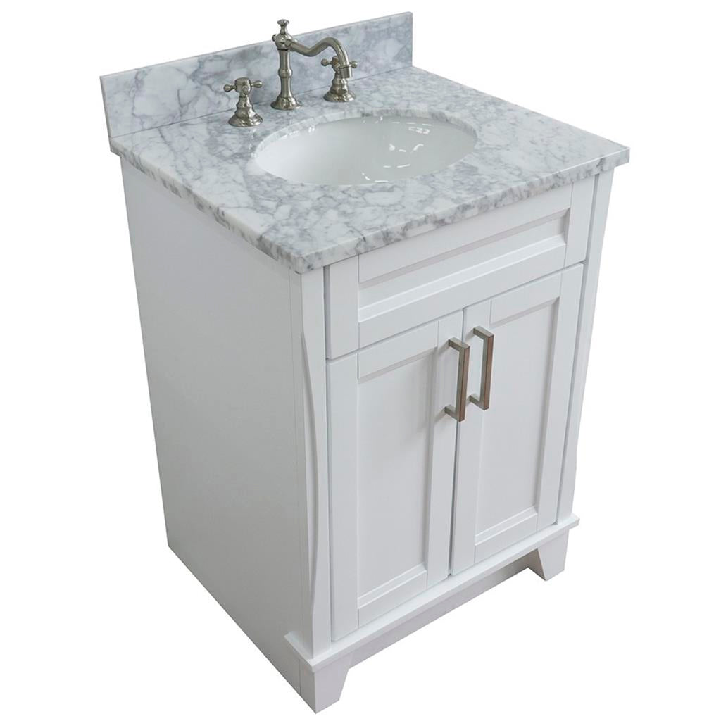 Bellaterra Home, Terni 25" White Vanity, Oval Sink, White Carrara Marble#top-options_white-carrara-marble-top