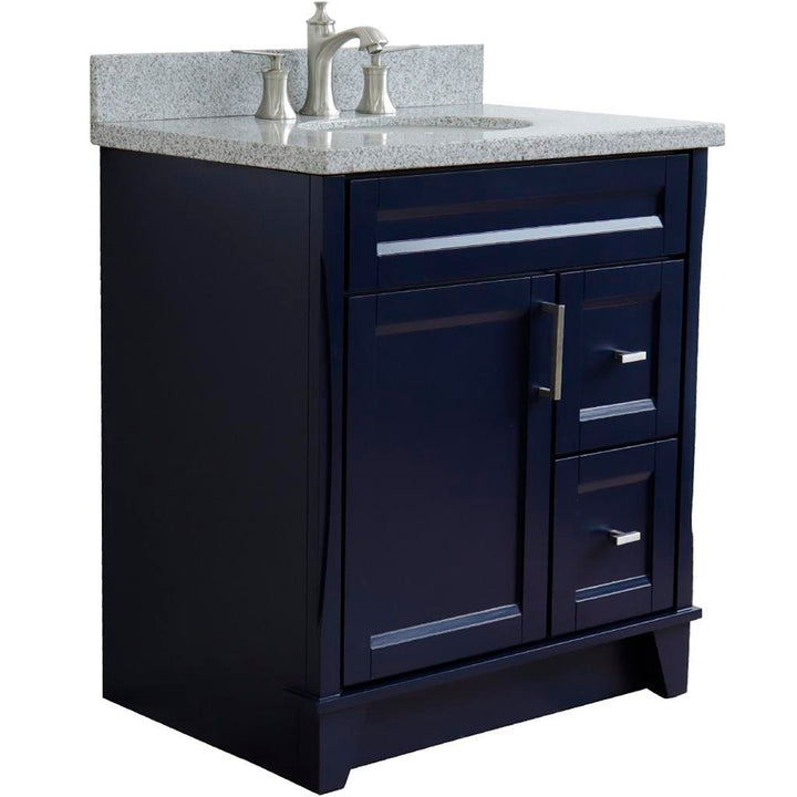 Bellaterra Home, Terni 31" Blue Vanity, Oval Sink, Gray Granite#top-options_gray-granite-top