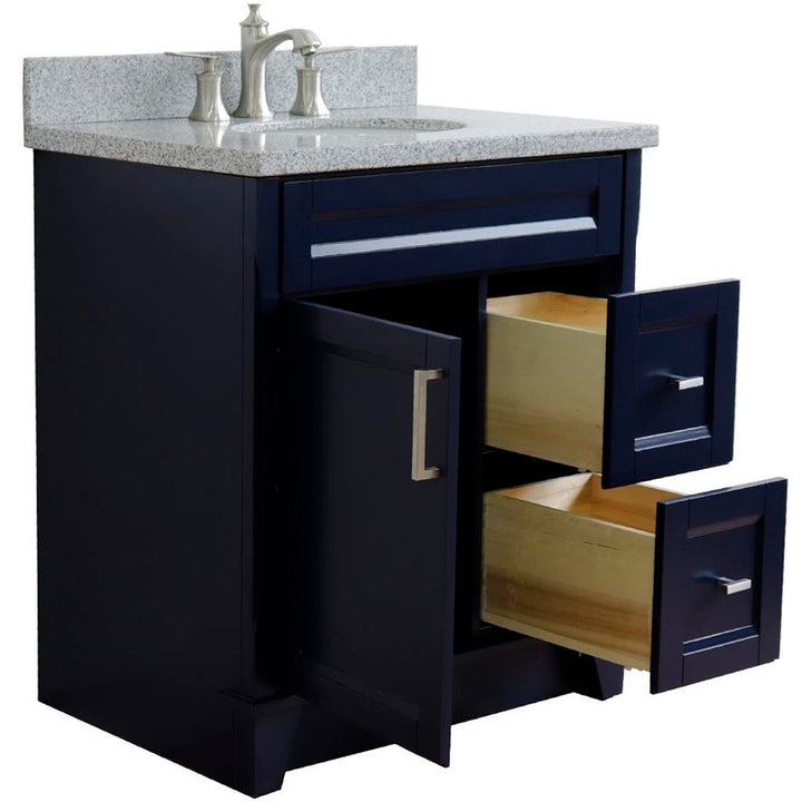 Bellaterra Home, Terni 31" Blue Vanity, Oval Sink, Gray Granite#top-options_gray-granite-top