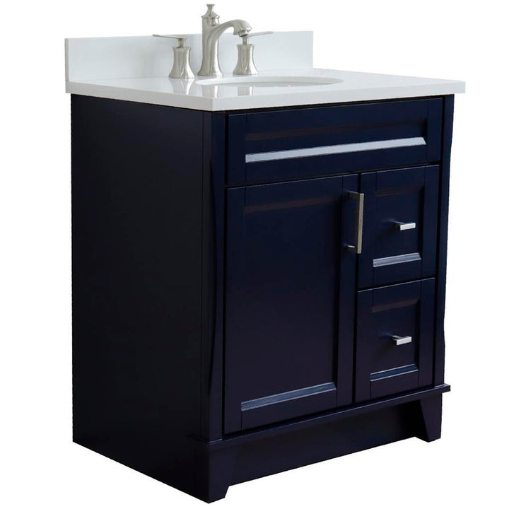 Bellaterra Home, Terni 31" Blue Vanity, Oval Sink, White Quartz#top-options_white-quartz-top