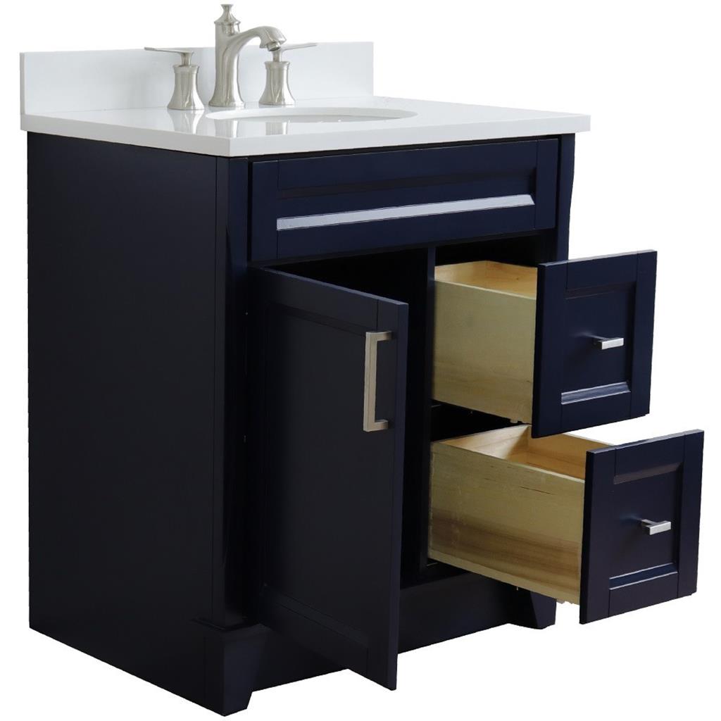 Bellaterra Home, Terni 31" Blue Vanity, Oval Sink, White Quartz#top-options_white-quartz-top