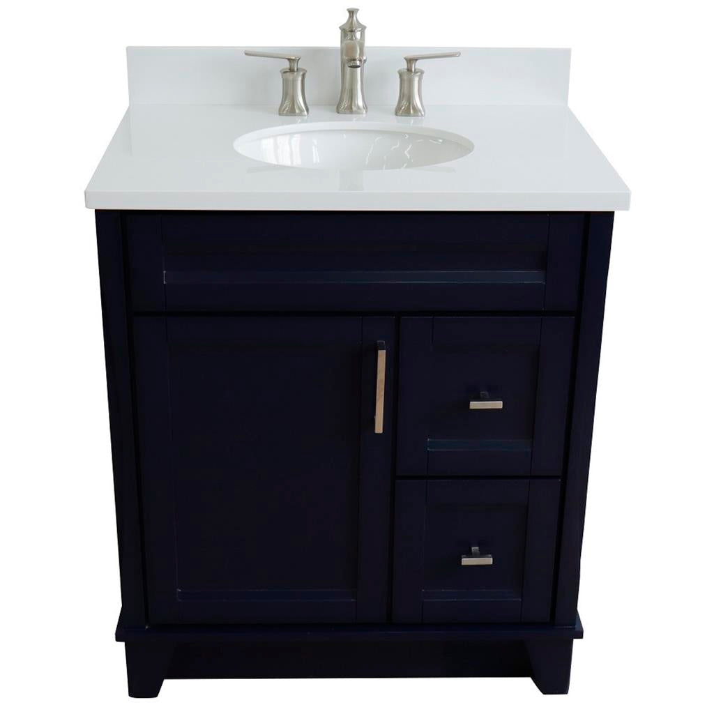 Bellaterra Home, Terni 31" Blue Vanity, Oval Sink, White Quartz#top-options_white-quartz-top