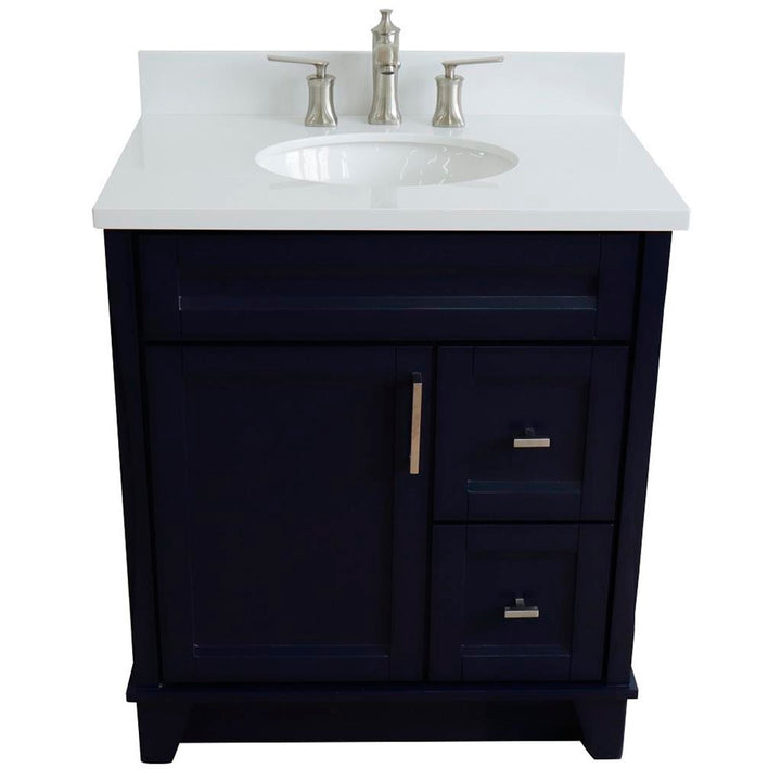 Bellaterra Home, Terni 31" Blue Vanity, Oval Sink, White Quartz#top-options_white-quartz-top