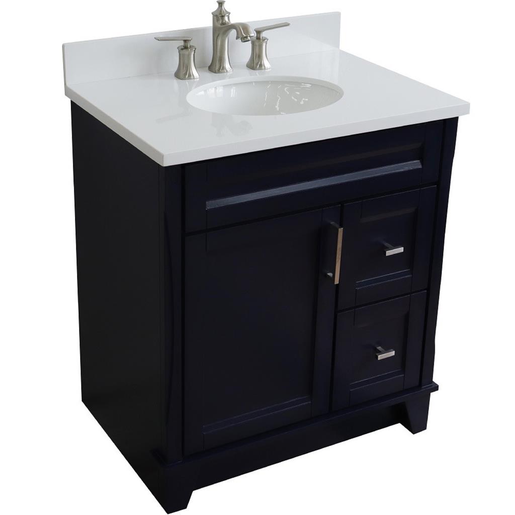 Bellaterra Home, Terni 31" Blue Vanity, Oval Sink, White Quartz#top-options_white-quartz-top