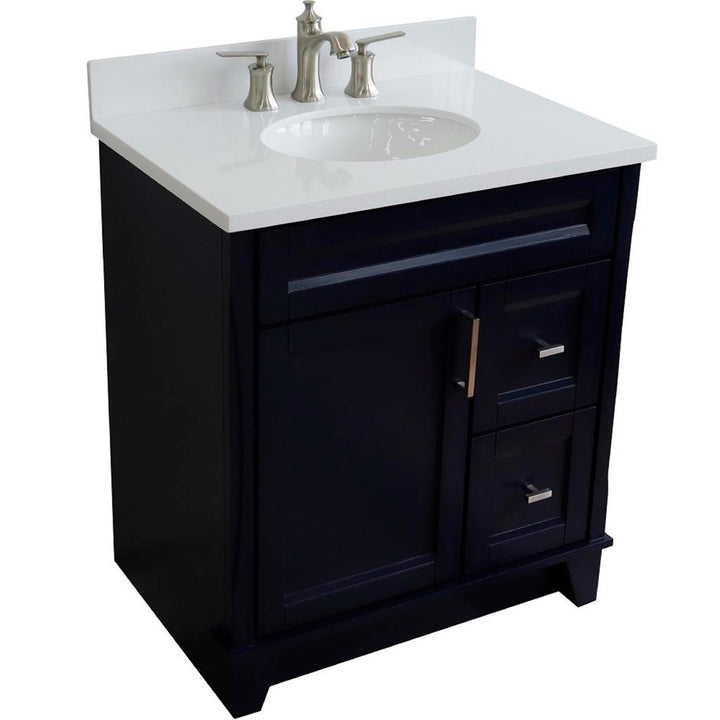 Bellaterra Home, Terni 31" Blue Vanity, Oval Sink, White Quartz#top-options_white-quartz-top