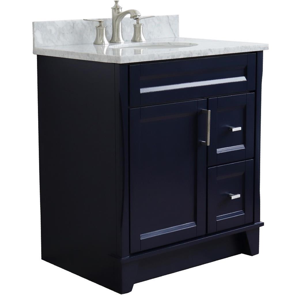 Bellaterra Home, Terni 31" Blue Vanity, Oval Sink, White Carrara Marble#top-options_white-carrara-marble-top