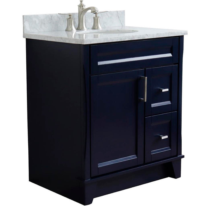 Bellaterra Home, Terni 31" Blue Vanity, Oval Sink, White Carrara Marble#top-options_white-carrara-marble-top
