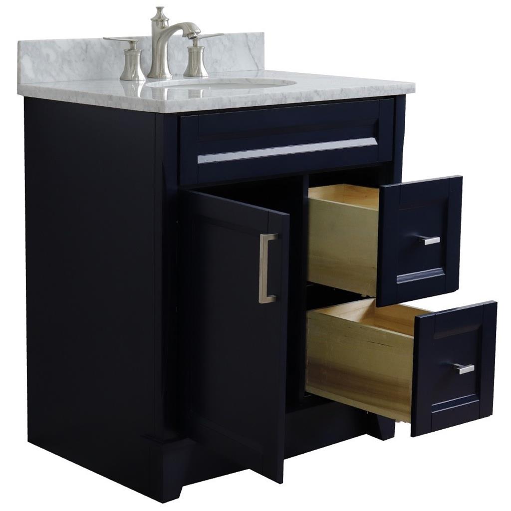Bellaterra Home, Terni 31" Blue Vanity, Oval Sink, White Carrara Marble#top-options_white-carrara-marble-top