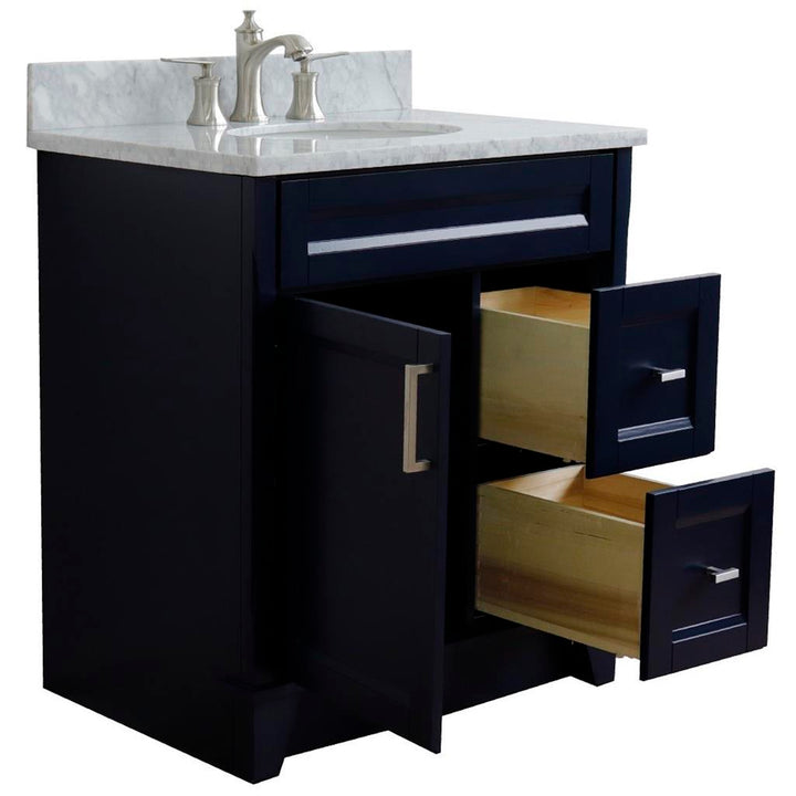 Bellaterra Home, Terni 31" Blue Vanity, Oval Sink, White Carrara Marble#top-options_white-carrara-marble-top