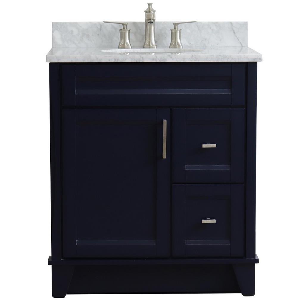Bellaterra Home, Terni 31" Blue Vanity, Oval Sink, White Carrara Marble#top-options_white-carrara-marble-top