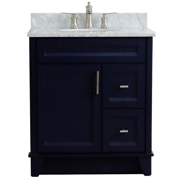Bellaterra Home, Terni 31" Blue Vanity, Oval Sink, White Carrara Marble#top-options_white-carrara-marble-top