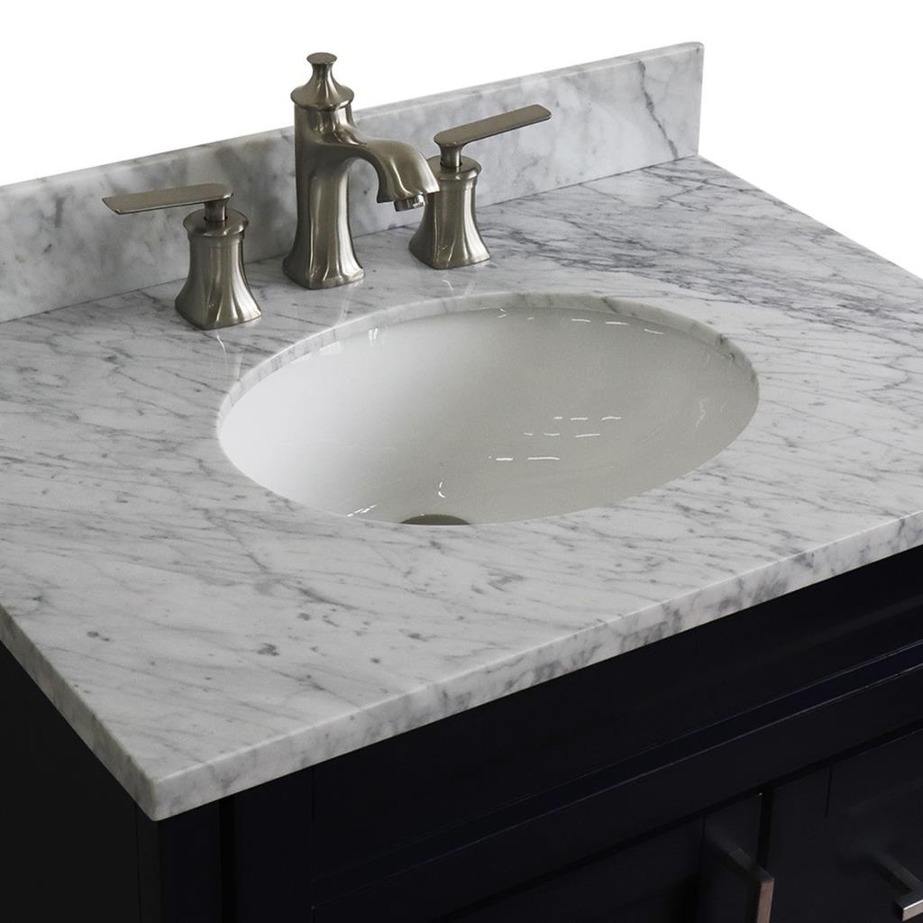 Bellaterra Home, Terni 31" Blue Vanity, Oval Sink, White Carrara Marble#top-options_white-carrara-marble-top