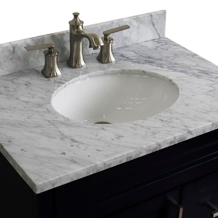 Bellaterra Home, Terni 31" Blue Vanity, Oval Sink, White Carrara Marble#top-options_white-carrara-marble-top