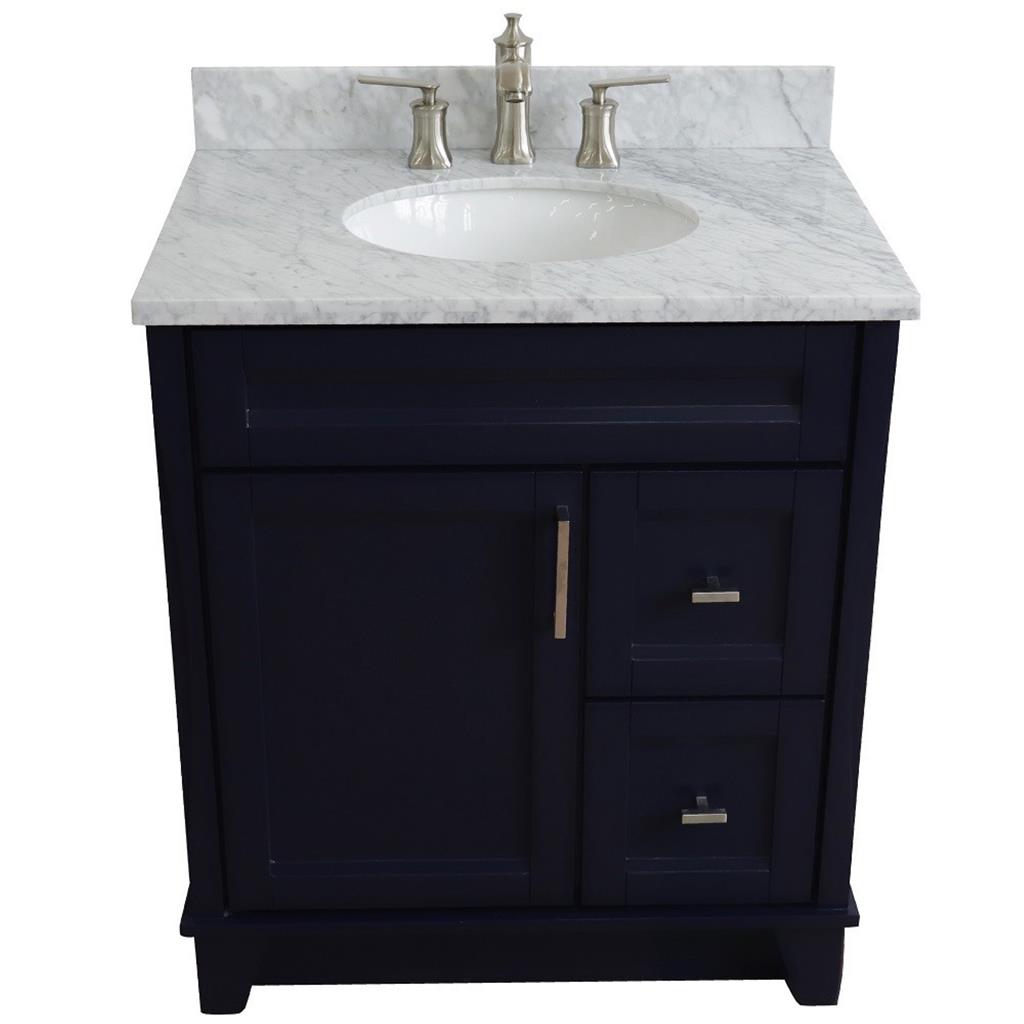 Bellaterra Home, Terni 31" Blue Vanity, Oval Sink, White Carrara Marble#top-options_white-carrara-marble-top