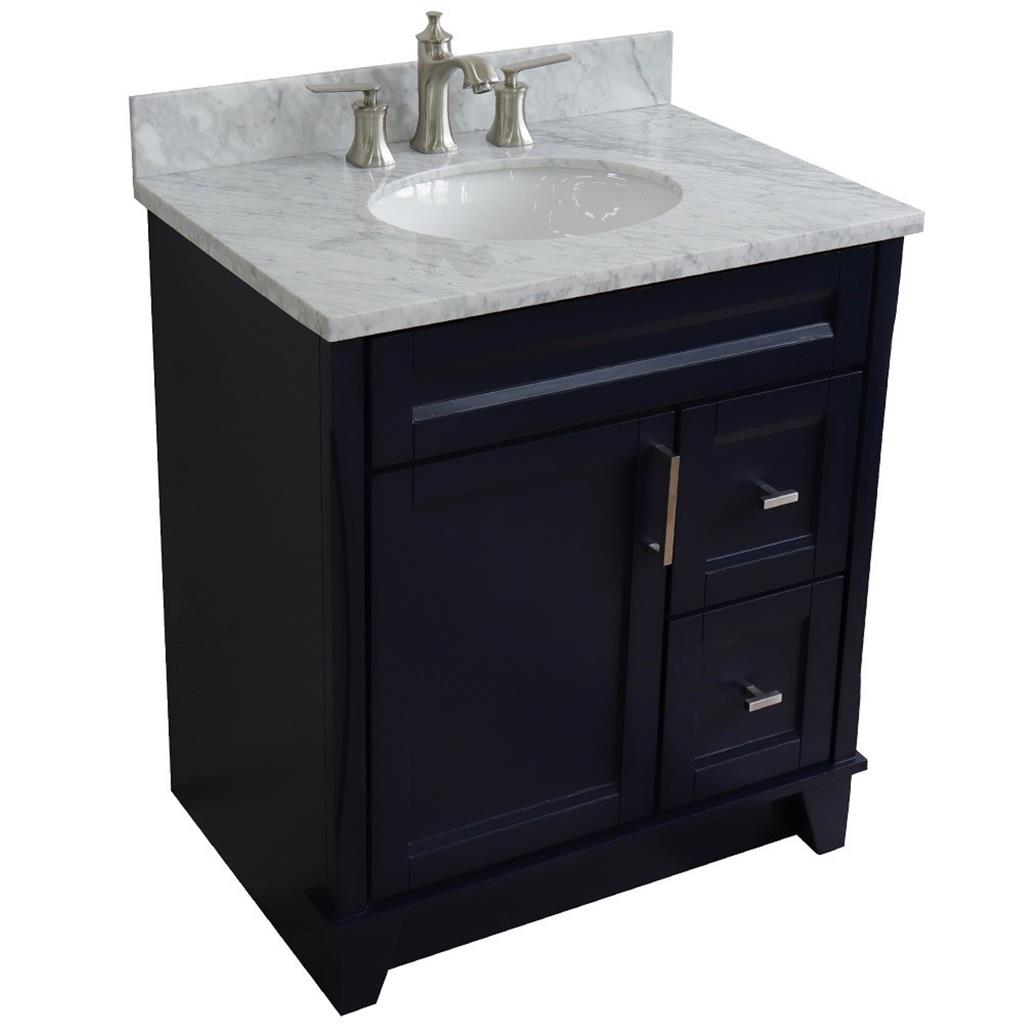 Bellaterra Home, Terni 31" Blue Vanity, Oval Sink, White Carrara Marble#top-options_white-carrara-marble-top