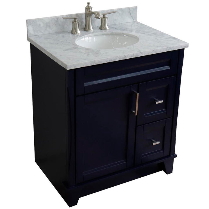 Bellaterra Home, Terni 31" Blue Vanity, Oval Sink, White Carrara Marble#top-options_white-carrara-marble-top