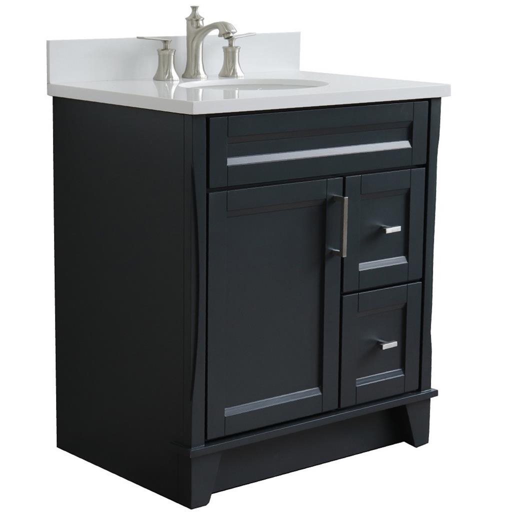 Bellaterra Home, Terni 31" Dark Gray Vanity, Oval Sink, White Quartz#top-options_white-quartz-top