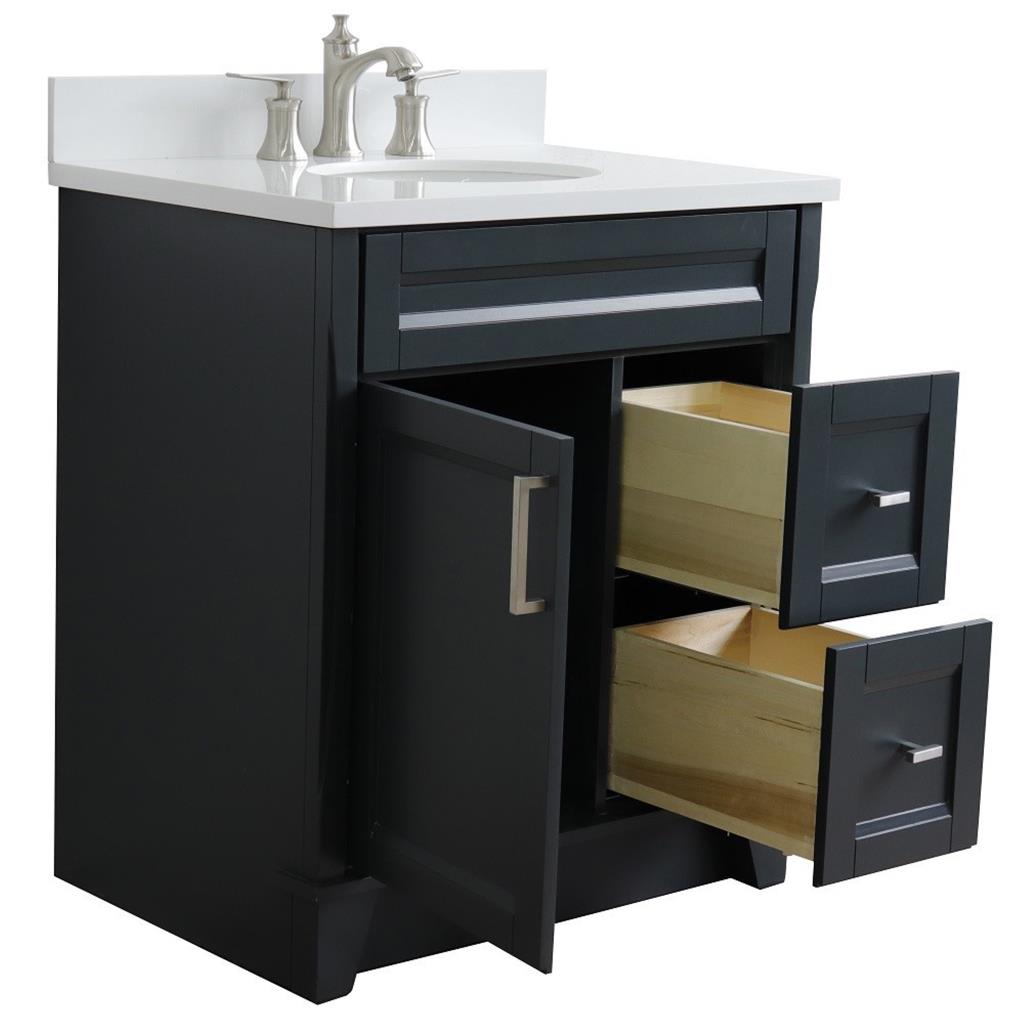 Bellaterra Home, Terni 31" Dark Gray Vanity, Oval Sink, White Quartz#top-options_white-quartz-top