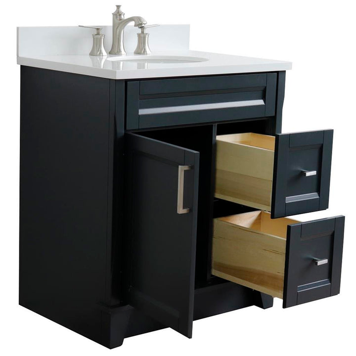 Bellaterra Home, Terni 31" Dark Gray Vanity, Oval Sink, White Quartz#top-options_white-quartz-top
