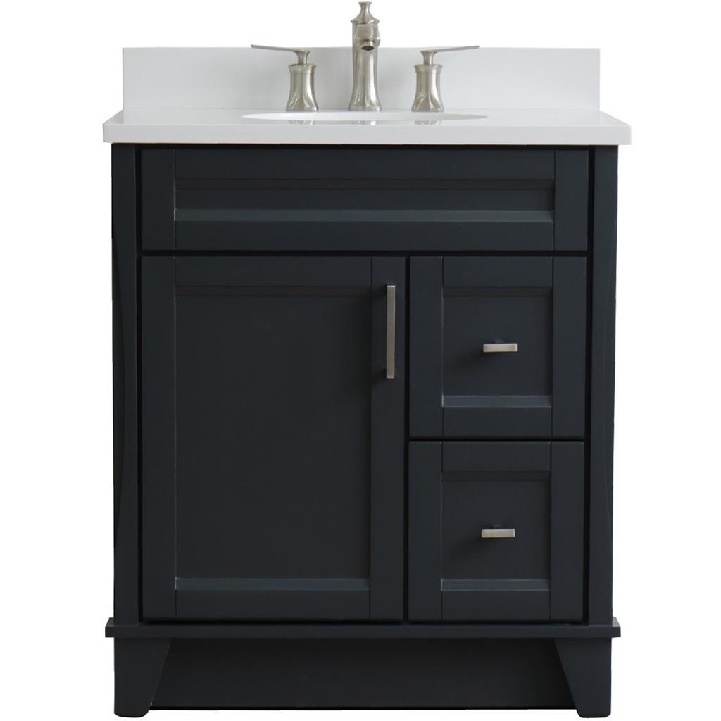 Bellaterra Home, Terni 31" Dark Gray Vanity, Oval Sink, White Quartz#top-options_white-quartz-top