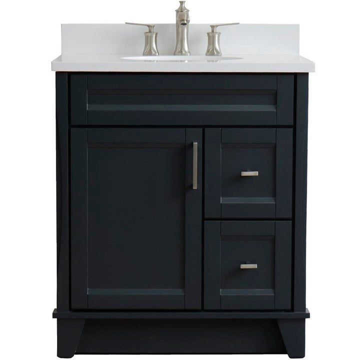 Bellaterra Home, Terni 31" Dark Gray Vanity, Oval Sink, White Quartz#top-options_white-quartz-top