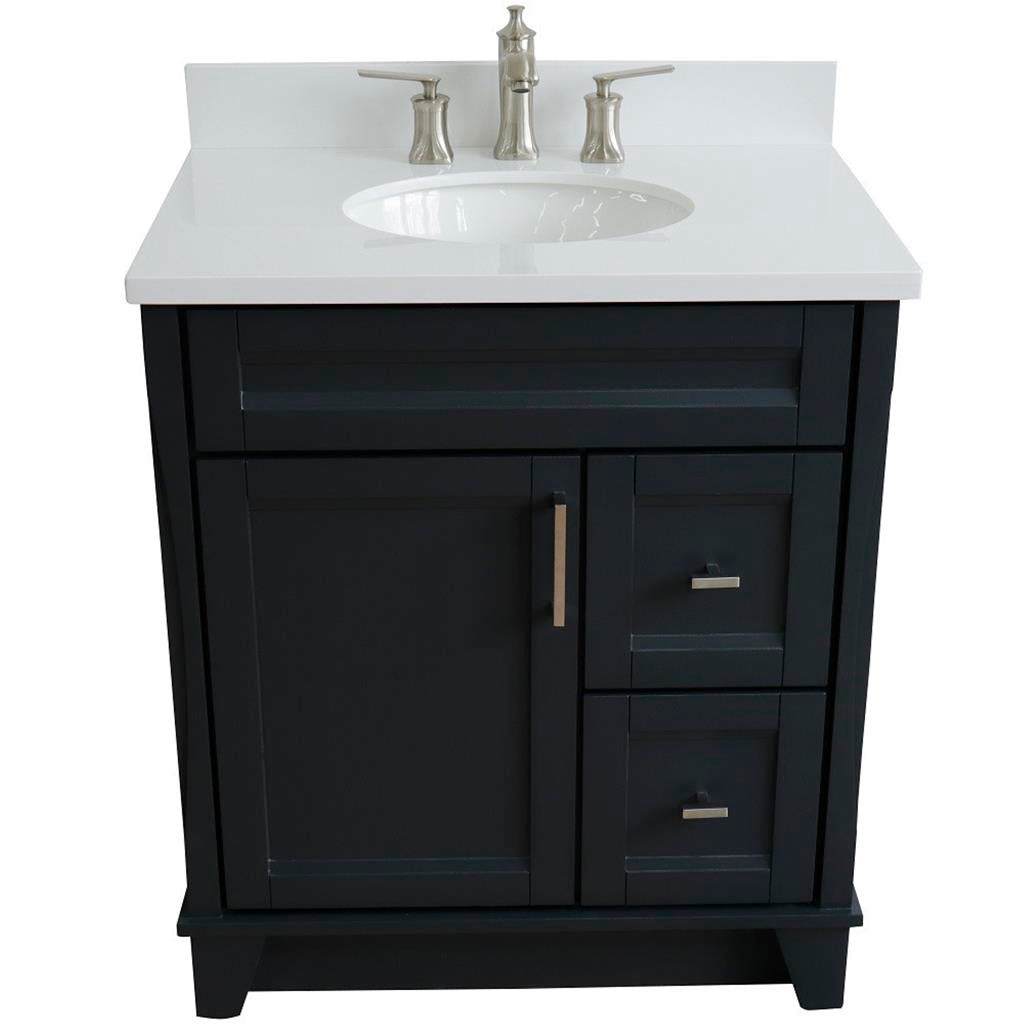 Bellaterra Home, Terni 31" Dark Gray Vanity, Oval Sink, White Quartz#top-options_white-quartz-top