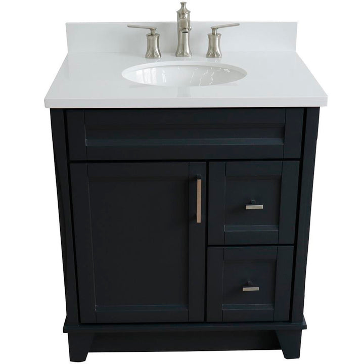 Bellaterra Home, Terni 31" Dark Gray Vanity, Oval Sink, White Quartz#top-options_white-quartz-top