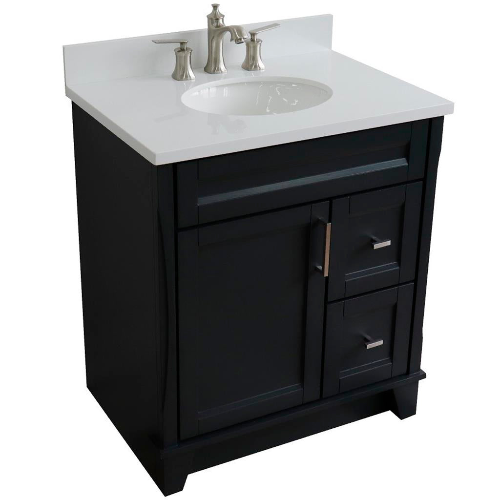 Bellaterra Home, Terni 31" Dark Gray Vanity, Oval Sink, White Quartz#top-options_white-quartz-top