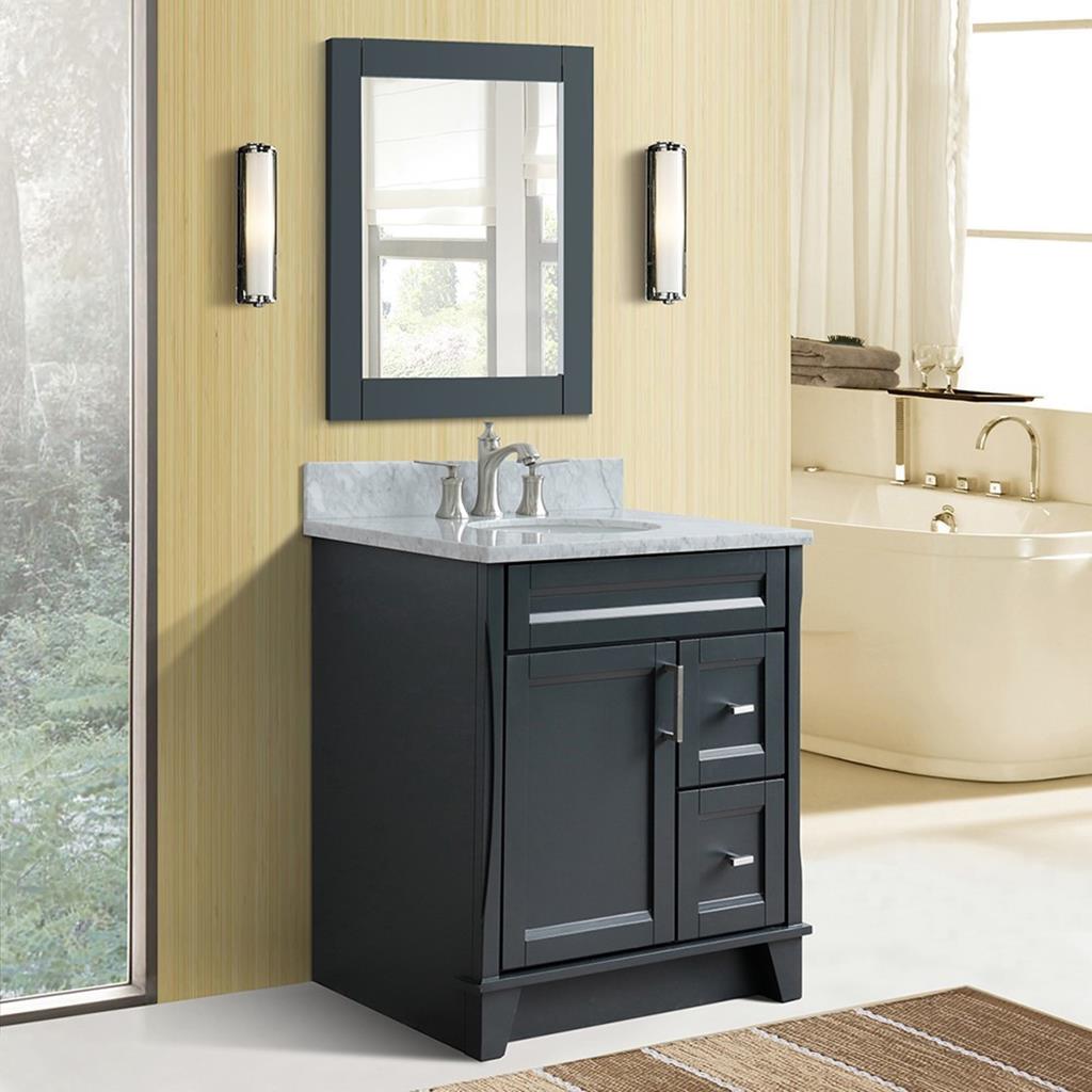 Bellaterra Home, Terni 31" Dark Gray Vanity, Oval Sink, White Carrara Marble#top-options_white-carrara-marble-top