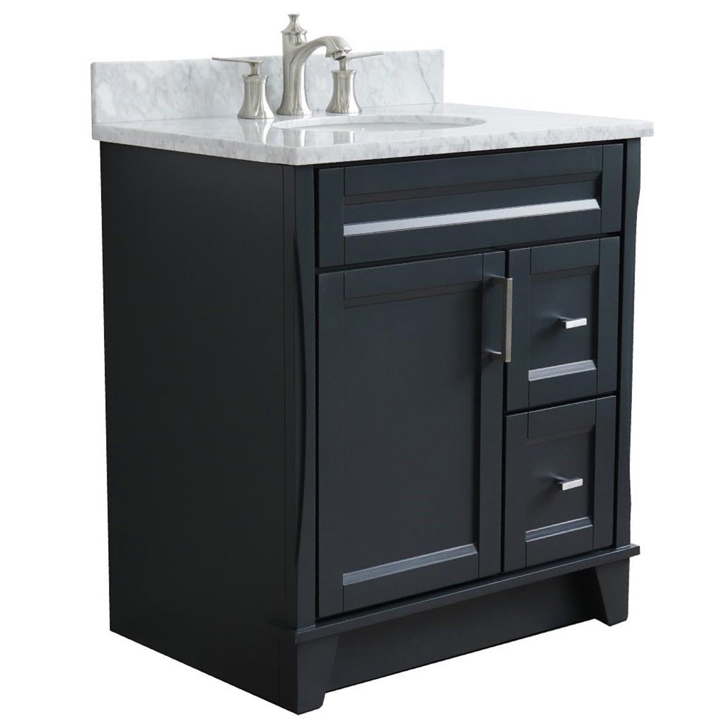 Bellaterra Home, Terni 31" Dark Gray Vanity, Oval Sink, White Carrara Marble#top-options_white-carrara-marble-top