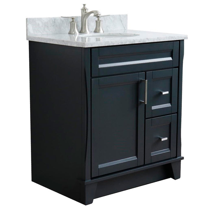Bellaterra Home, Terni 31" Dark Gray Vanity, Oval Sink, White Carrara Marble#top-options_white-carrara-marble-top