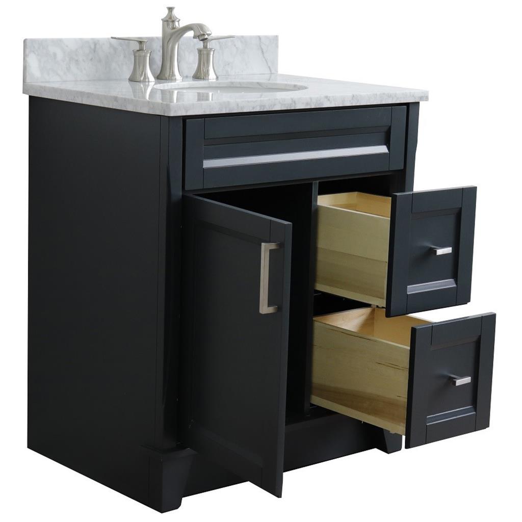 Bellaterra Home, Terni 31" Dark Gray Vanity, Oval Sink, White Carrara Marble#top-options_white-carrara-marble-top