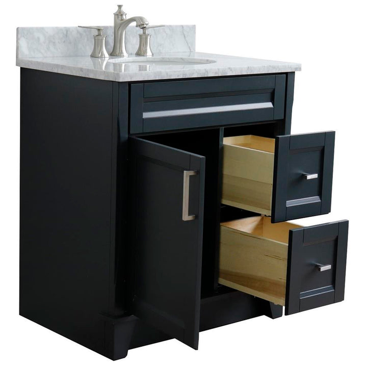Bellaterra Home, Terni 31" Dark Gray Vanity, Oval Sink, White Carrara Marble#top-options_white-carrara-marble-top