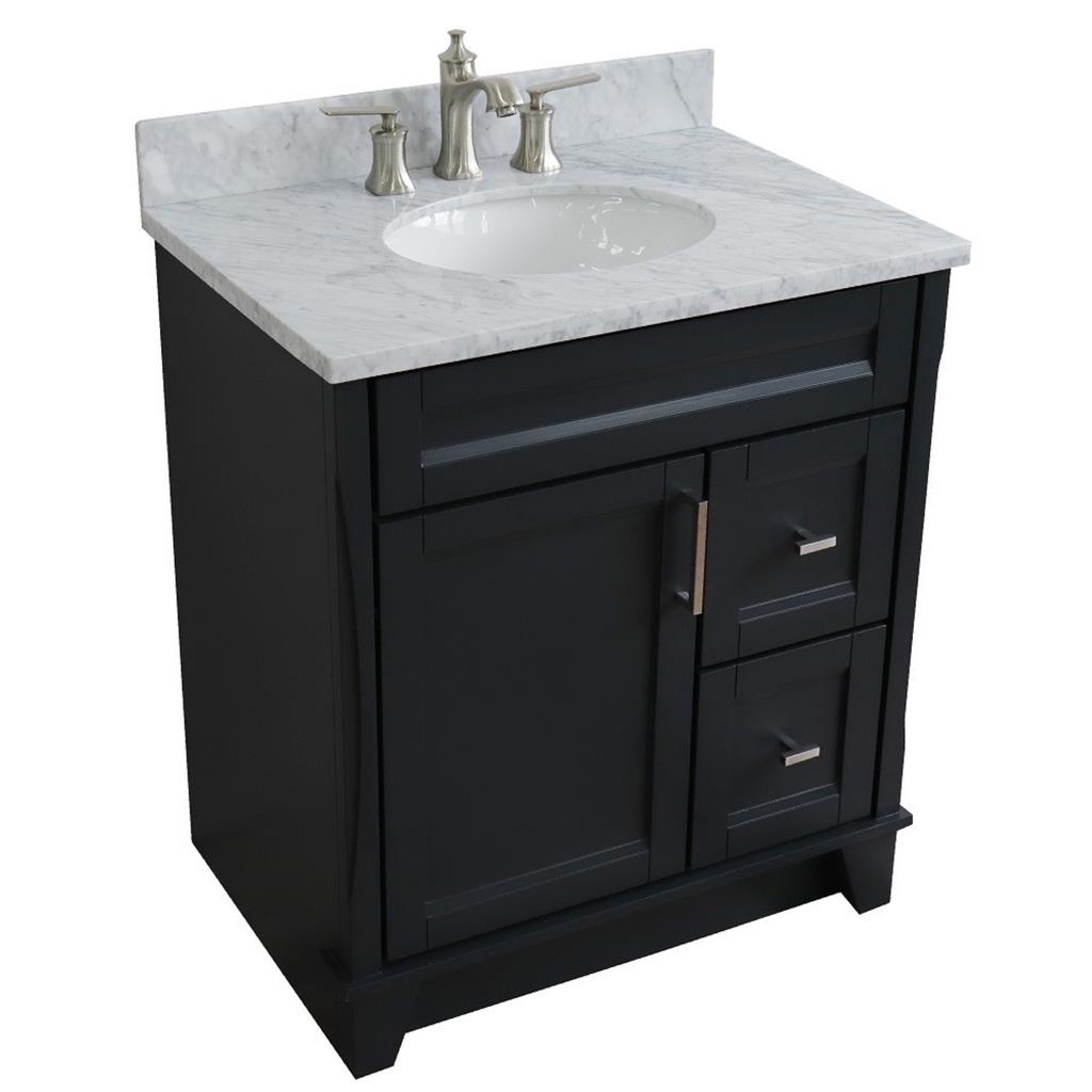 Bellaterra Home, Terni 31" Dark Gray Vanity, Oval Sink, White Carrara Marble#top-options_white-carrara-marble-top