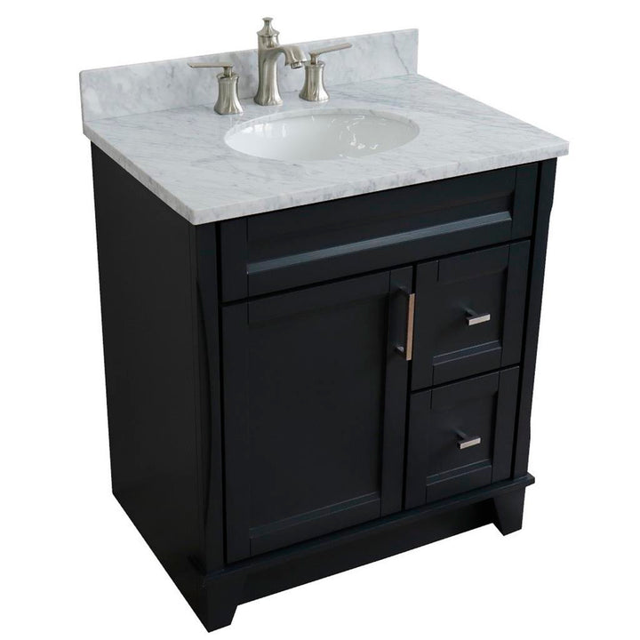 Bellaterra Home, Terni 31" Dark Gray Vanity, Oval Sink, White Carrara Marble#top-options_white-carrara-marble-top