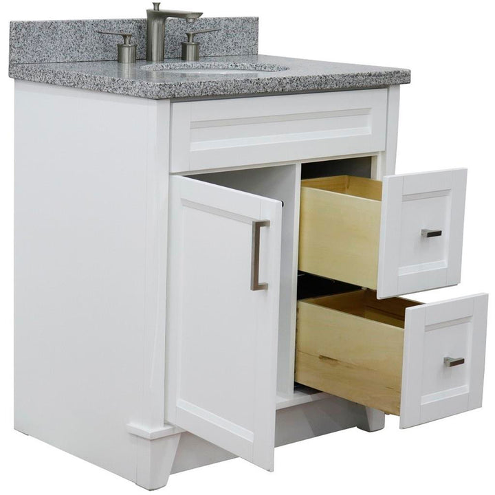 Bellaterra Home, Terni 31" White Vanity, Oval Sink, Gray Granite#top-options_gray-granite-top