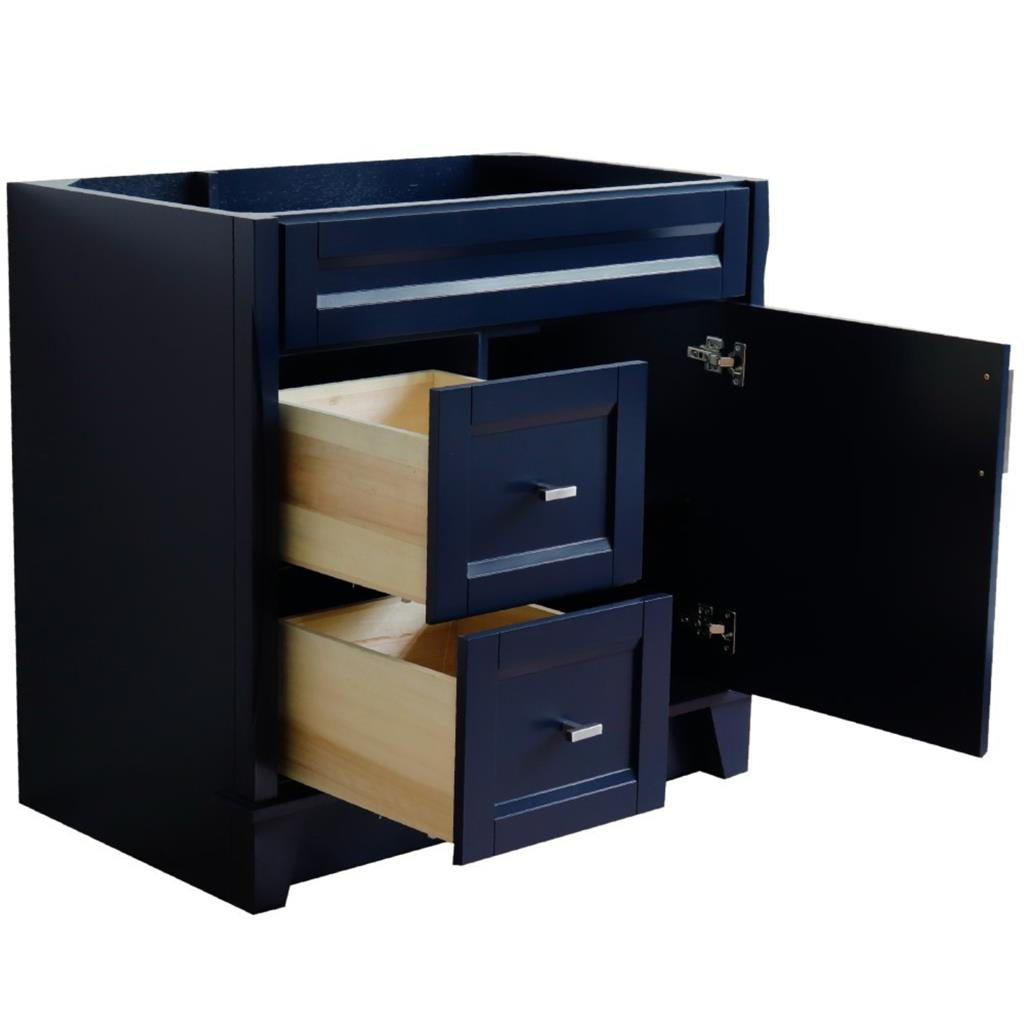 Bellaterra Home, Terni 36" Blue Vanity, Door on Right, Cabinet Only, Cabinet Only (No Top)#top-options_cabinet-only-(no-top)-top