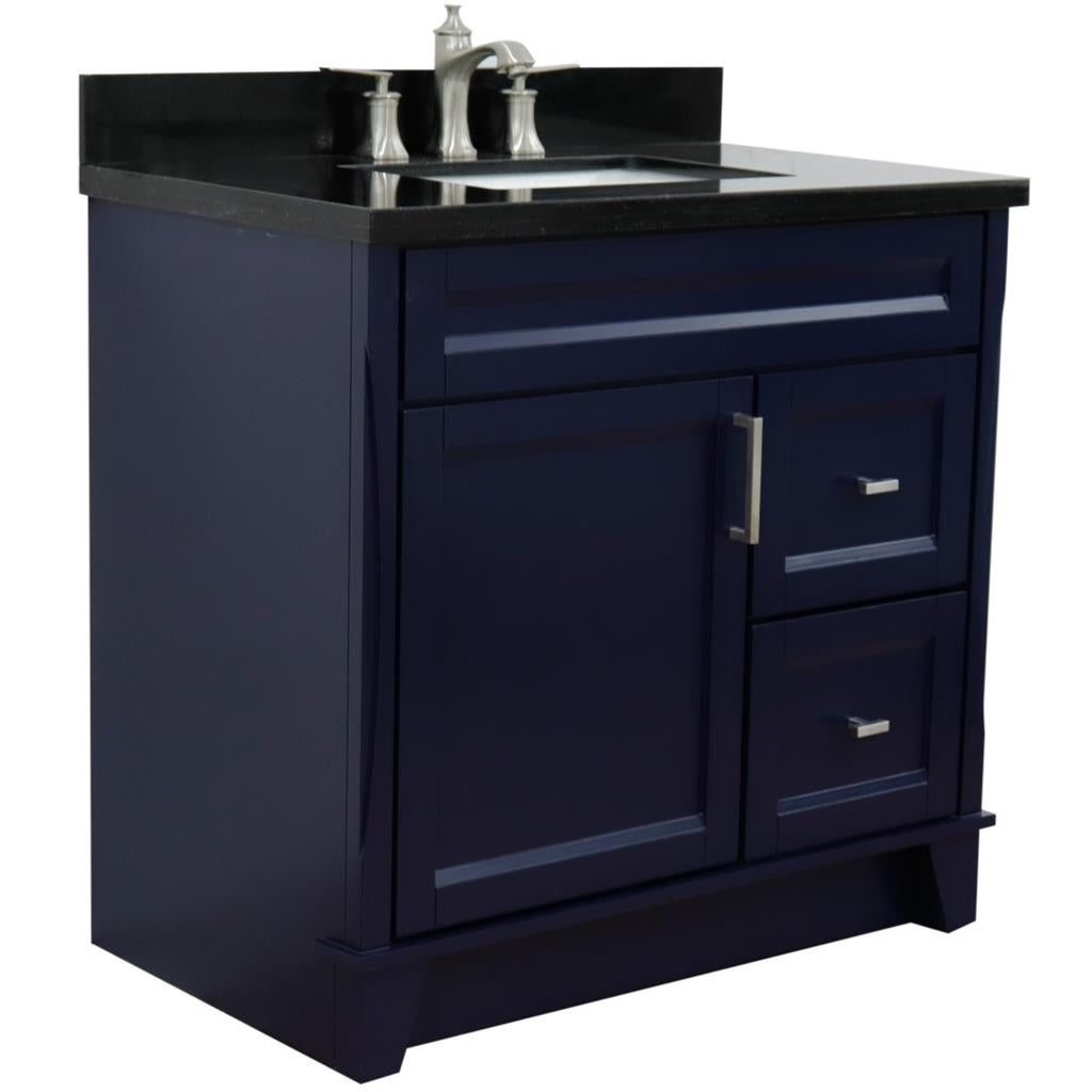 Bellaterra Home, Terni 37" Blue Vanity, Door on Left, Rectangle Sink on Center, Black Galaxy Granite#top-options_black-galaxy-granite-top