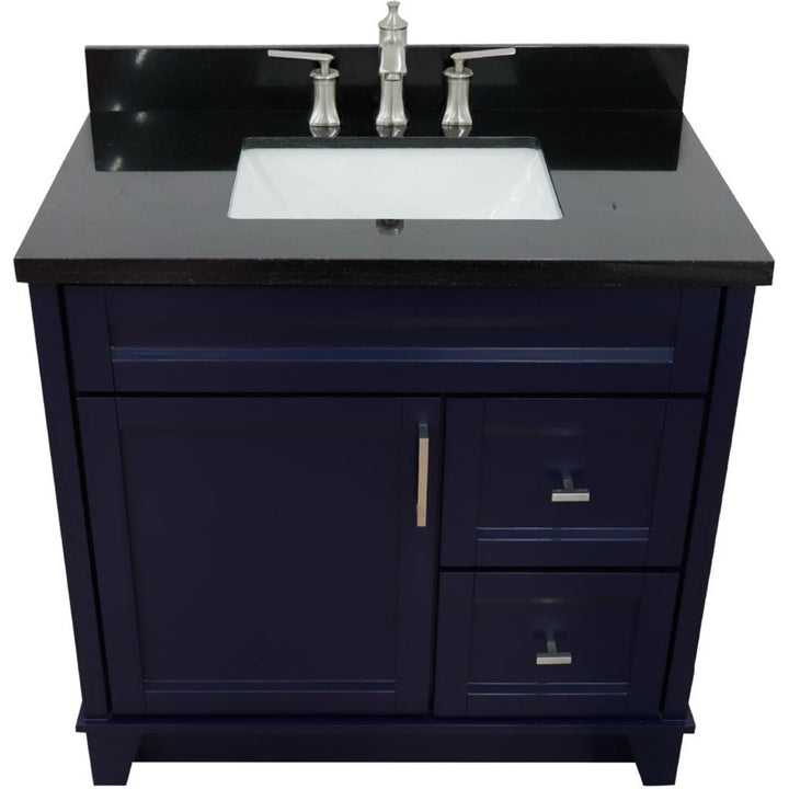 Bellaterra Home, Terni 37" Blue Vanity, Door on Left, Rectangle Sink on Center, Black Galaxy Granite#top-options_black-galaxy-granite-top