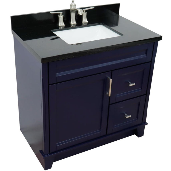 Bellaterra Home, Terni 37" Blue Vanity, Door on Left, Rectangle Sink on Center, Black Galaxy Granite#top-options_black-galaxy-granite-top