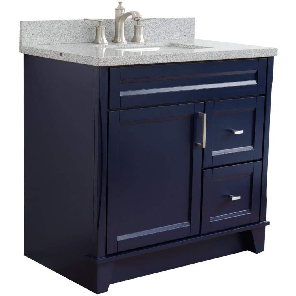 Bellaterra Home, Terni 37" Blue Vanity, Door on Left, Rectangle Sink on Center, Gray Granite#top-options_gray-granite-top