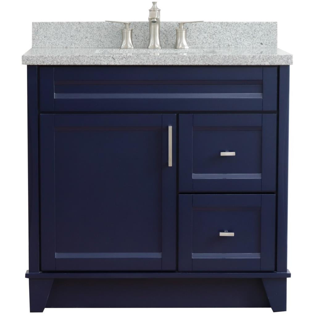 Bellaterra Home, Terni 37" Blue Vanity, Door on Left, Rectangle Sink on Center, Gray Granite#top-options_gray-granite-top
