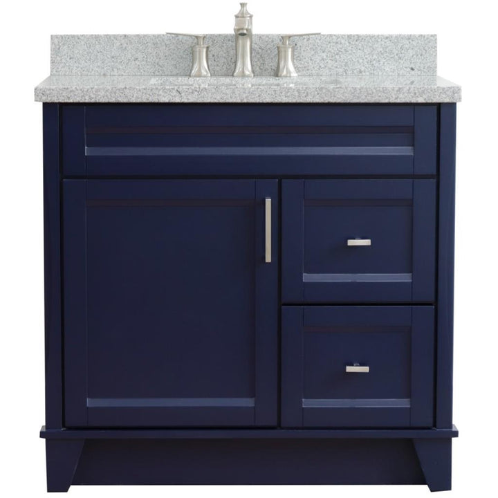 Bellaterra Home, Terni 37" Blue Vanity, Door on Left, Rectangle Sink on Center, Gray Granite#top-options_gray-granite-top